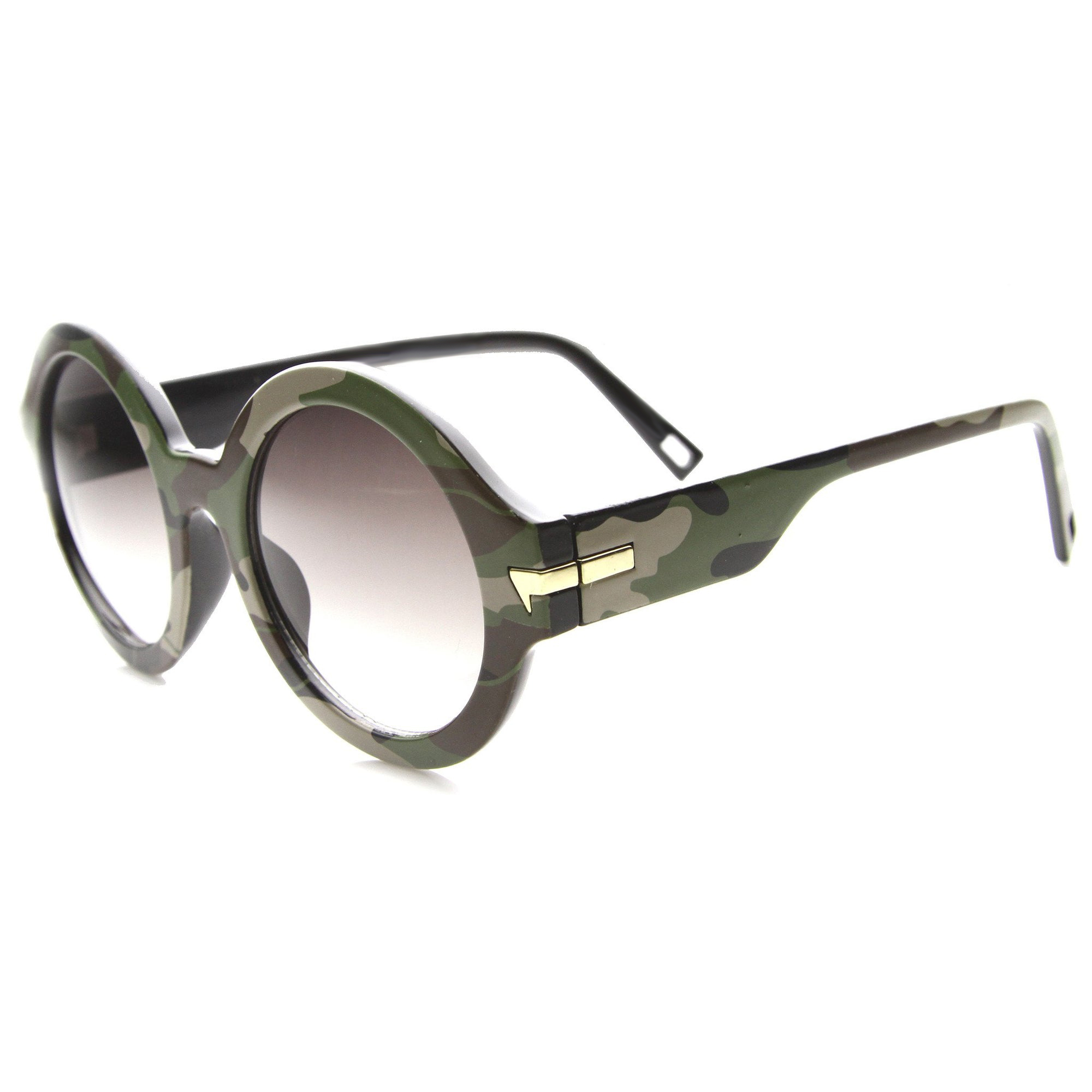 Retro Round Thick Frame Camouflage Sunglasses