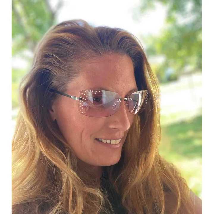 Women's Rhinestone Rimless Metal Rectangle Sunglasses