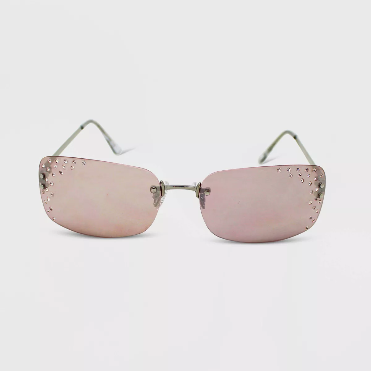 Women's Rhinestone Rimless Metal Rectangle Sunglasses