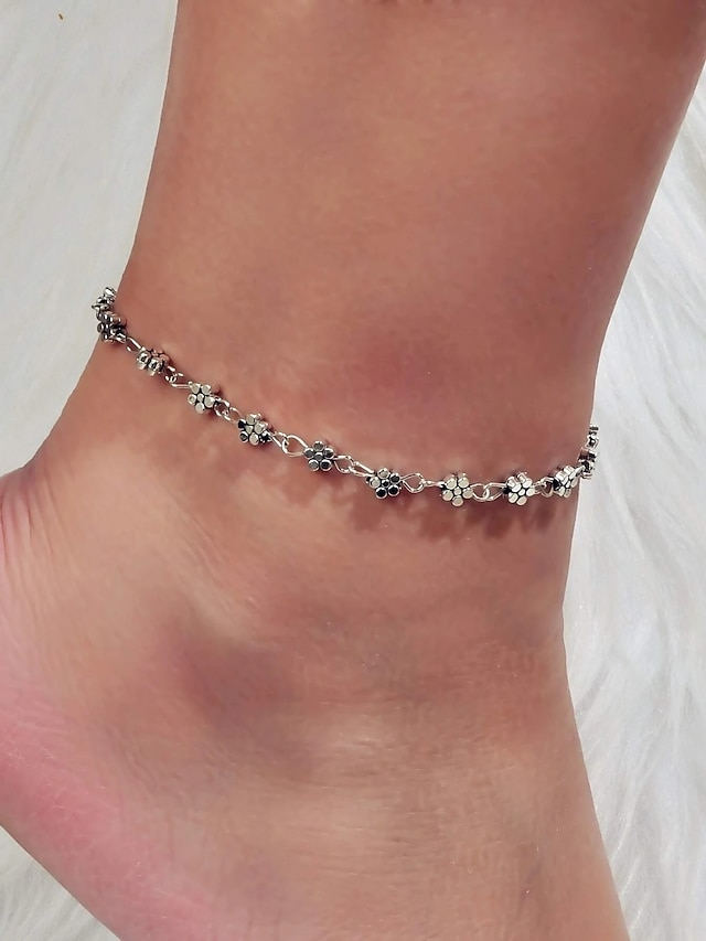 Ankle Bracelet Personalized Stylish Simple Women's Body Jewelry For Party Evening Gift Classic Alloy Heart Flower Silver 1pcs